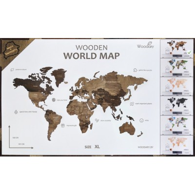 Деревянная карта мира трехуровневая. Цвет Venge. Размер XL
